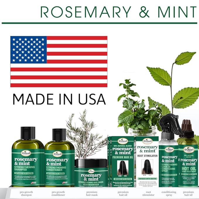 Difeel Rosemary and Mint Hair Oil Blend with Biotin 7.1 Ounce - Strengthening Scalp & Hair Treatment Oil Blend, Nourishes Dry Damaged Hair, Adds Shine & Moisture
