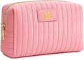 BagUrshion Monogrammed Make Up Bags for Women,Personalized Cosmetic Bags Women,Small Quilted Makeup Pouch,Cute Makeup Bag Travel,Birthday Gifts for Teen Girl (Pink W)