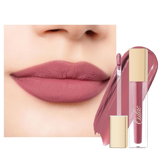 Oulac Pink Nude Lipstick Matte for Women, Long Lasting Liquid Lipstick, Waterproof Lip Stain, Transferproof, Creamy High Pigmented, Vegan & Cruelty-Free Lip Color M12
