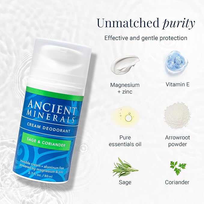 Ancient Minerals Deodorant Cream, Aluminum-Free, Sage & Coriander, 2oz