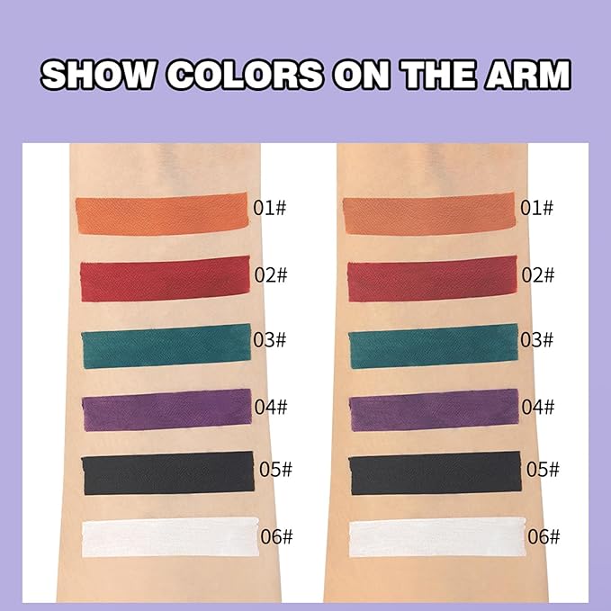Domality 6pcs Matte Liquid Lipstick Makeup Set, Dark Black Green Purple Red Orange White Lip Gloss Kit With Case, Vivid Vampire Velvet Lip Stick for Halloween Cosplay Goth Costume Makeup