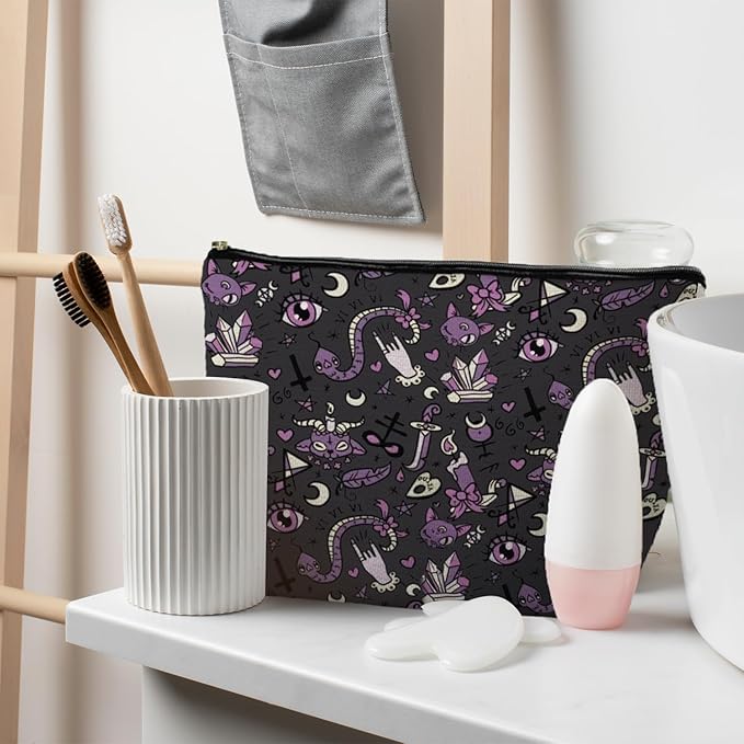 RYYCDOI Purple and Black Halloween Makeup Bag, Witchy Gothic Makeup Bag, Snake Pattern, Waterproof Linen, Unisex-Adult