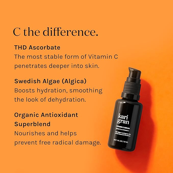 Kari Gran 10% THDA Vitamin C Serum, Oil-based, Skin Brightening, 1 Oz