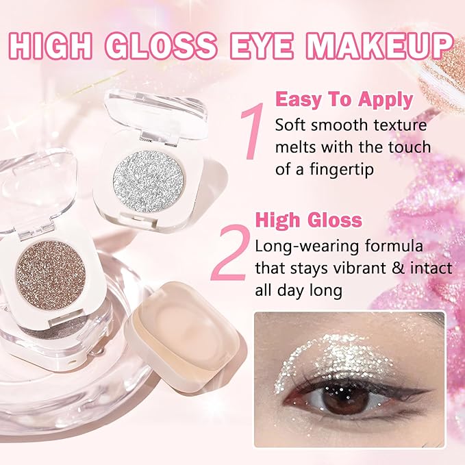 QIUFSSE Champagne Pearl and Metallic Silver Single Eyeshadow (10 + 12)