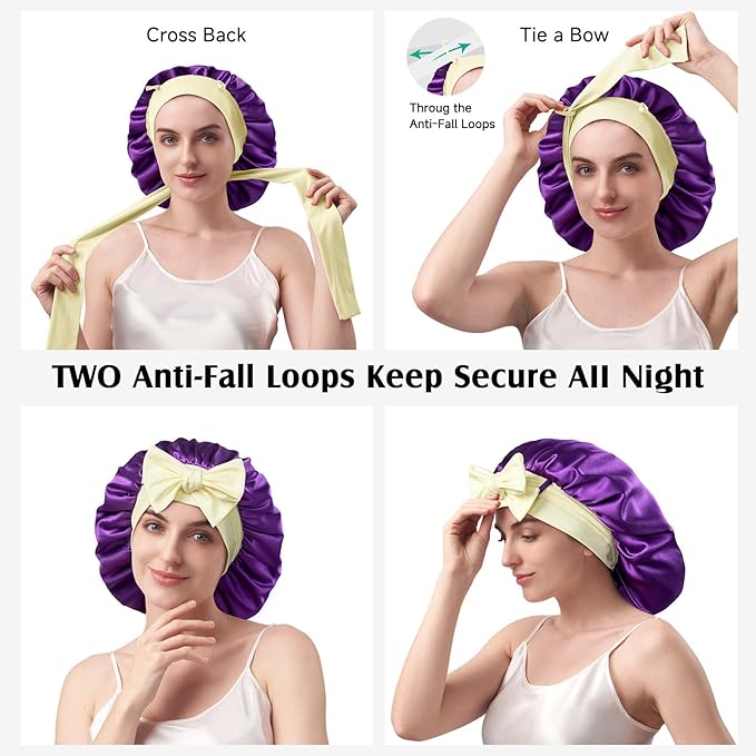 YFONG 100% Mulberry Silk Bonnet for Sleeping Women Men, Large Double Layer