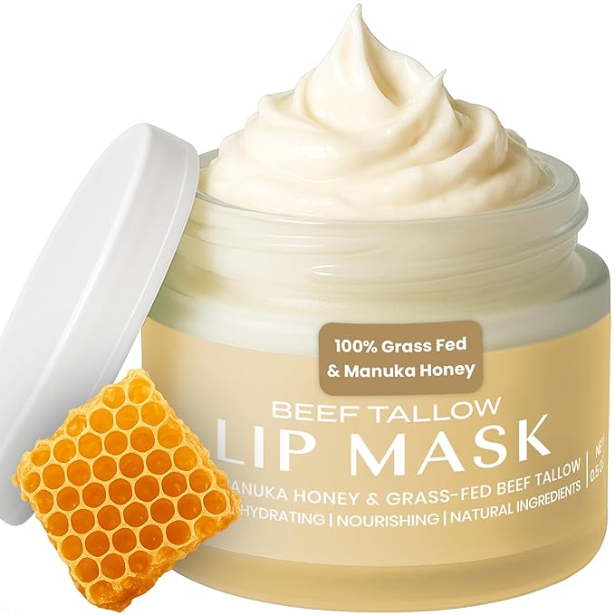 Body Restore Grass Fed Beef Tallow Lip Mask, Manuka Honey - Vanilla 0.5 Oz