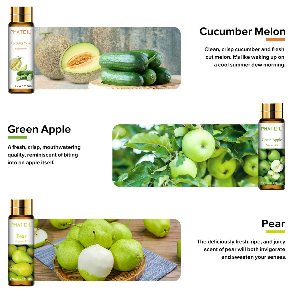 PHATOIL Fruit Fragrance Oil Set for Diffusers for Home, Soap Candle Making
