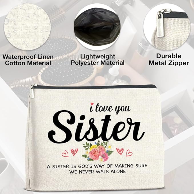 UPNEGE Sister Gifts from Sisters Makeup Bag, Gift for Bestie Best Friend Sister Christmas Birthday, Sisters Cosmetic Bag Zipper Makeup Pouch