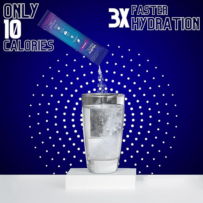 HydroMATE Electrolytes Powder Drink Mix Packets Hydration Accelerator Low Sugar Rapid Party Relief Recovery Vitamin C Plus Grape Pack 30 Count