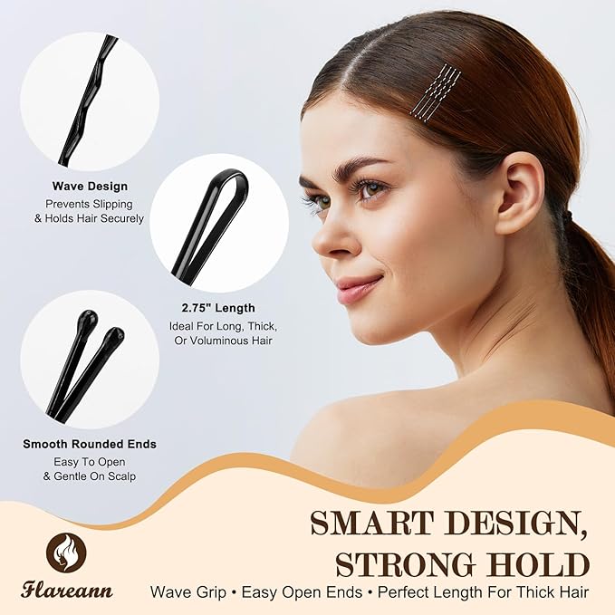 FLAREANN Brown & Black Bobby Pins Set with U Shape, Spiral Pin & Snap Clips
