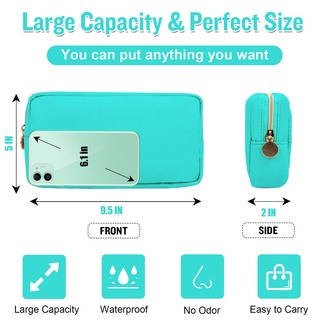 Nylon Small Makeup Bag for Purse, Cute Preppy Makeup Bag Cosmetic Zipper Pouch Purse, Waterproof Portable Travel Toiletry Bag Coin Pouch Clutch Makeup Brush Bag Organizer Storage for Women Girls(Mint)