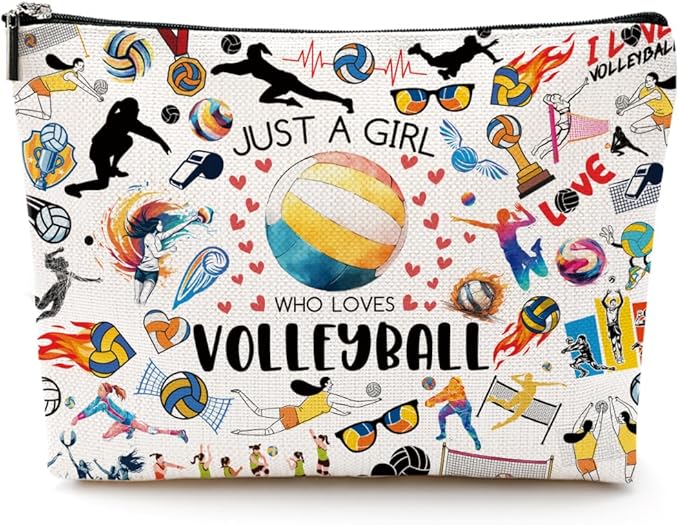 CQM Volleyball Gifts for Women Volleyball Makeup Bag Cosmetic Bag Toiletry Bag Zipper Pouch for Women Sister Friend Volleyballs Lover Teacher Coach Birthday Friendship