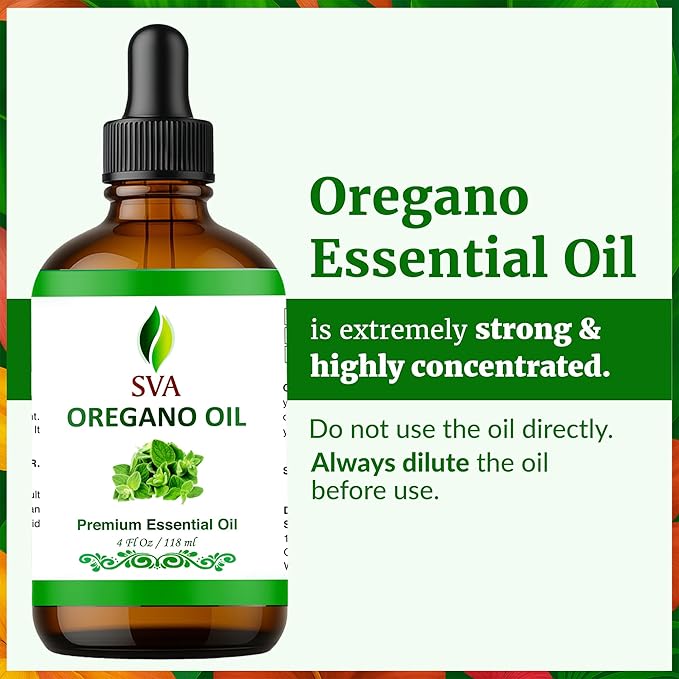 SVA Oregano Essential Oil 4 Fl Oz – for Diffuser, Skin & Hair Care – Ideal for Massage & DIY Blends – with Dropper