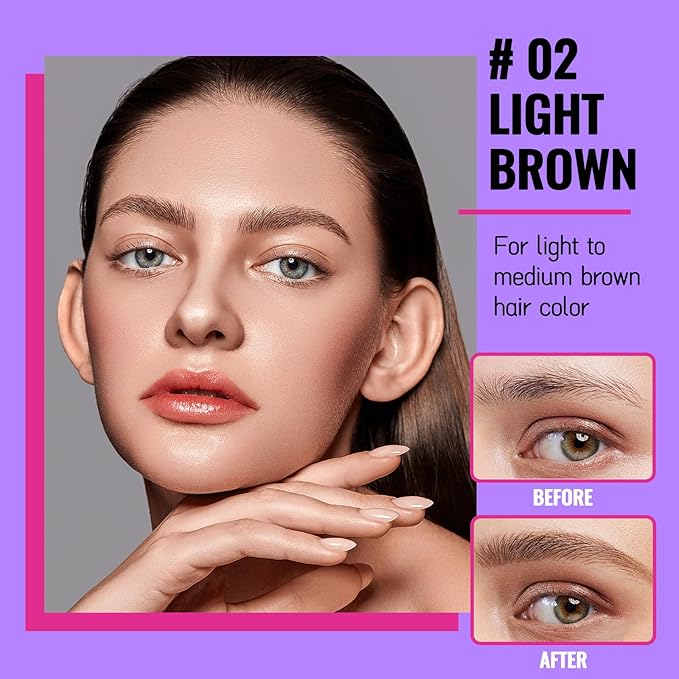 Easy Peel Off Eyebrow Gel, Tattoo Eyebrow Gel Easy Peel Off, Waterproof & Transfer-Proof Lasts Up to 3 Days Brow Color for Women, Create Fuller & Defined Looking Brows At-Home (02# Light Brown)