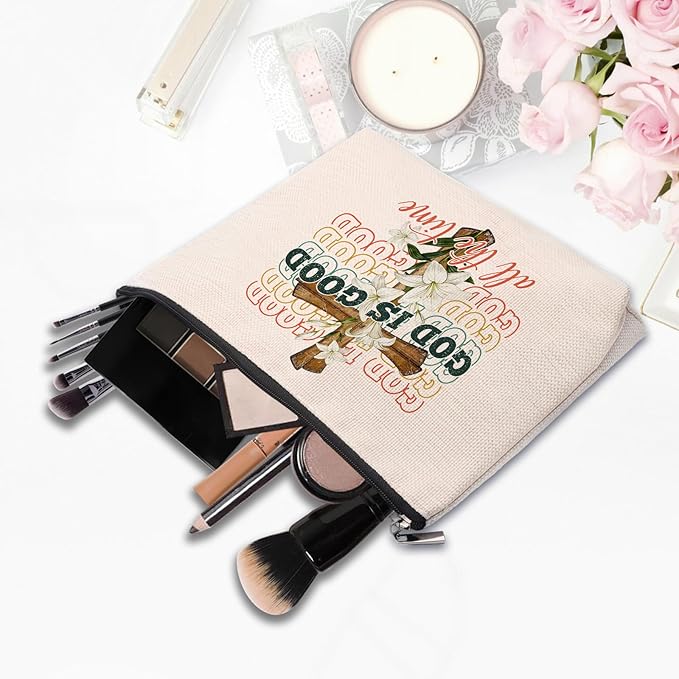 CEASQVAA Pink Bible Makeup Bag for Women, Inspirational Christian Gifts for Women, Church Prayer Bible Supplies, Cute Aesthetic Pink God is Good Cosmetic Bag Pouch
