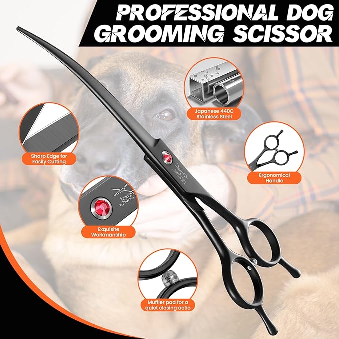 JASON Curved Dog Grooming Scissor - 7" Professional Down-curved Shears