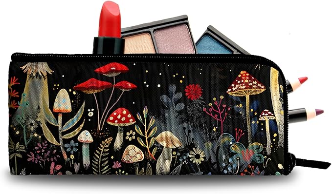xiaotcq Mushrooms Makeup Bag Cosmetic Bag for Women,1Pcs Large Capacity Makeup Bags and 1Pcs Pencil Case Makeup Brushes Storage Bag Travel Toiletry Bag Organizer