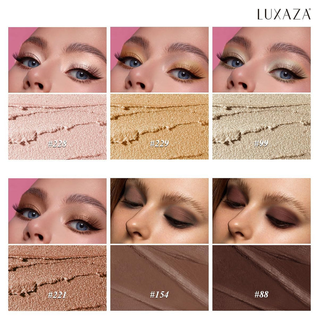LUXAZA PRO Gold Eyeshadow Stick Makeup Set 6PCS, Neutral Shimmer And Matte Cream Eye Shadow Palette, Metallic Bronze Smoky Eyeliner Brightener Crayon Pencil Kit, Ideal Gift for Women -Golden Amber