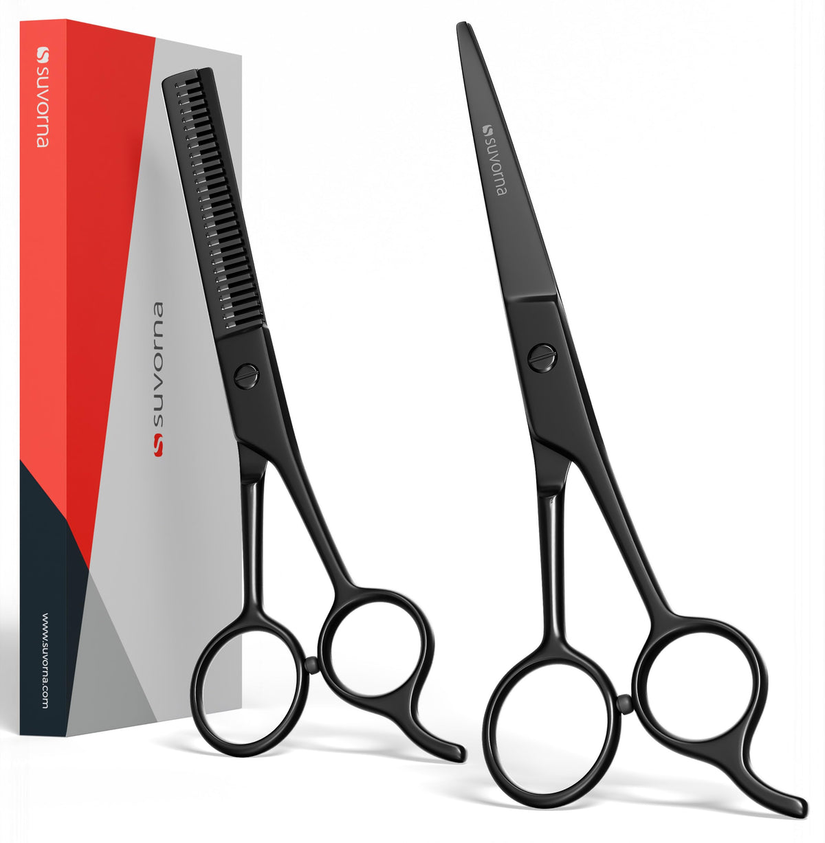 Suvorna 5.5" Professional Hair Cutting Scissors & Thinning Scissors Set - Barber Scissors, Hair Shears for Hair Cutting, Hair Scissors Professional, Texturizing Scissors - 420C Stainless Steel (2 Pcs)