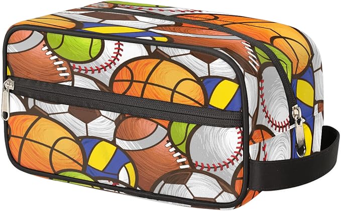 Bardic Sport Baseball Portable Travel Toiletry Bag, Volleyball Soccer Ball Cosmetic Organizer Makeup Bag Shower Shaving Bag for Men Women