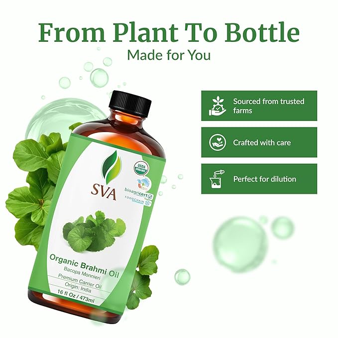 SVA Organic Brahmi Carrier Oil, Huge Bottle, Large Size, 16 Fl Oz (473 ml)