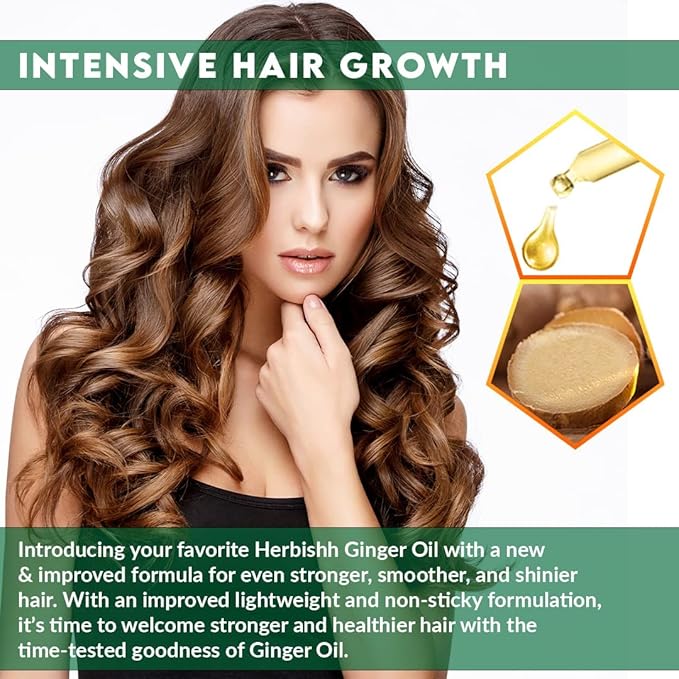 Herbishh Ginger Essential Oil For Hair Growth (30ml Each) Pack Of 3, Non Sticky, Ginger Hair Growth Serum Oil For Thicker, Strong and Glossier, Ginger Oil for Hair with Dropper