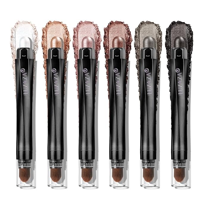 LUXAZA PRO Brown Eyeshadow Stick Makeup Set 6PCS, Neutral Shimmer And Matte Cream Eye Shadow Palette, Metallic Bronze Smoky Eyeliner Brightener Crayon Pencil Kit, Ideal Gift for Women -Dusk Bloom