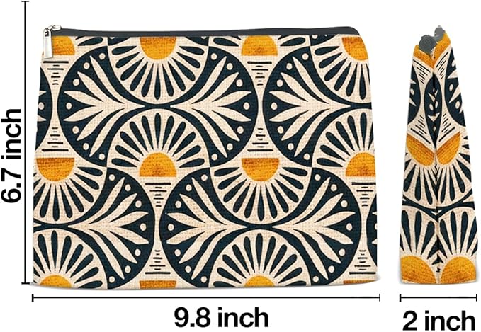 jyunsoeng Boho Cosmetic Bag Sunset Leaf Aesthetic Zipper Makeup Pouch Small Makeup Bag (1Pcs)
