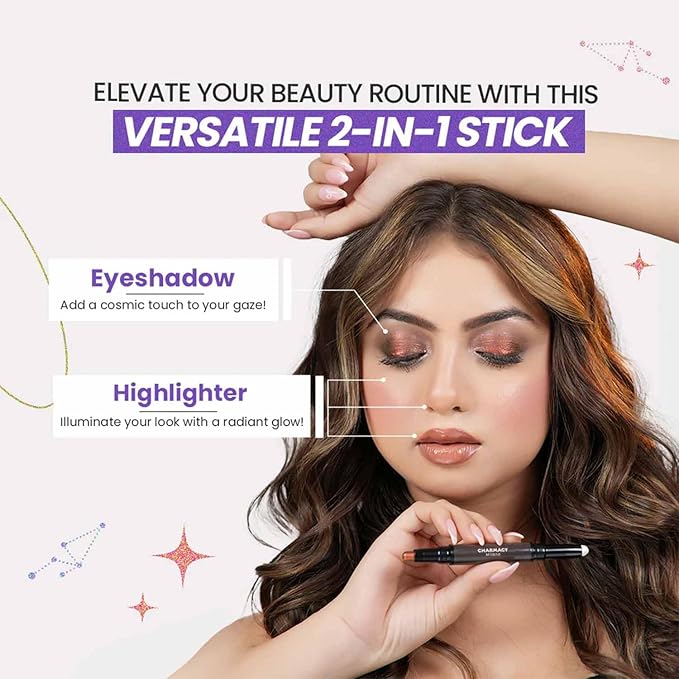 CHARMACY Multichrome 2 in 1 Cream Eyeshadow Stick, Waterproof Eye Brightener Highlighter Stick Makeup, High Pigmented, Smudge-Proof, Vegan & Cruelty-Free (#901)
