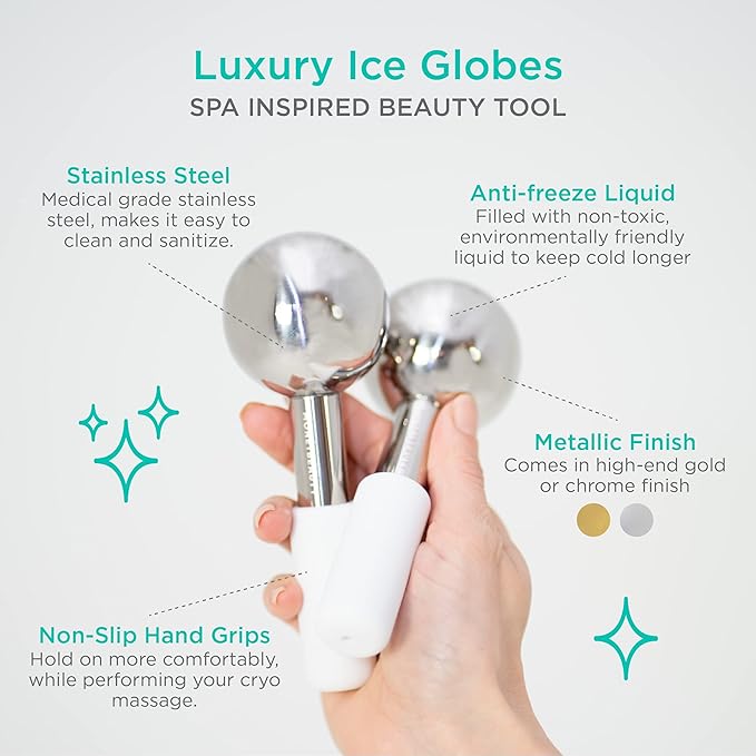 MonétBeauty Tighten Skin, Depuff & Sinus Relief? Try Stainless Steel Ice Globes for Facials, Durable Cryo Globes Tighten Pores, Face Globes for Facial Massages & Daily Beauty Routines
