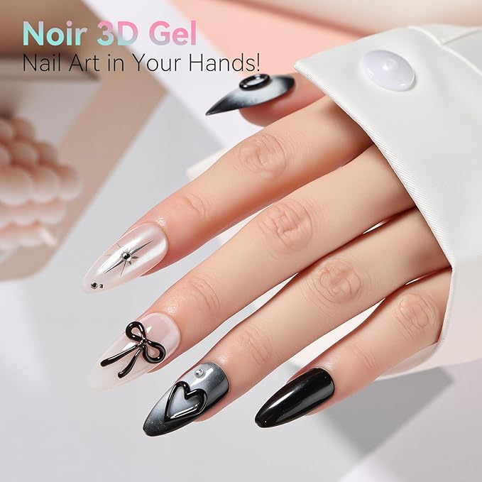 Makartt 3D Nail Gel, 2 Pcs Clear & Noir Sculting Gel for DIY Nail Designs