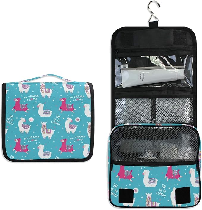senya Hanging Travel Toiletry Bag Kit Makeup Case Cosmetics Organizer for Men Women (Llama)…