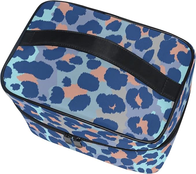 MNSRUU Makeup Bag, Bule Leopard Print Travel Makeup Organizer Bag Cosmetic Cases Toiletry Bags for Girl Women Ladies