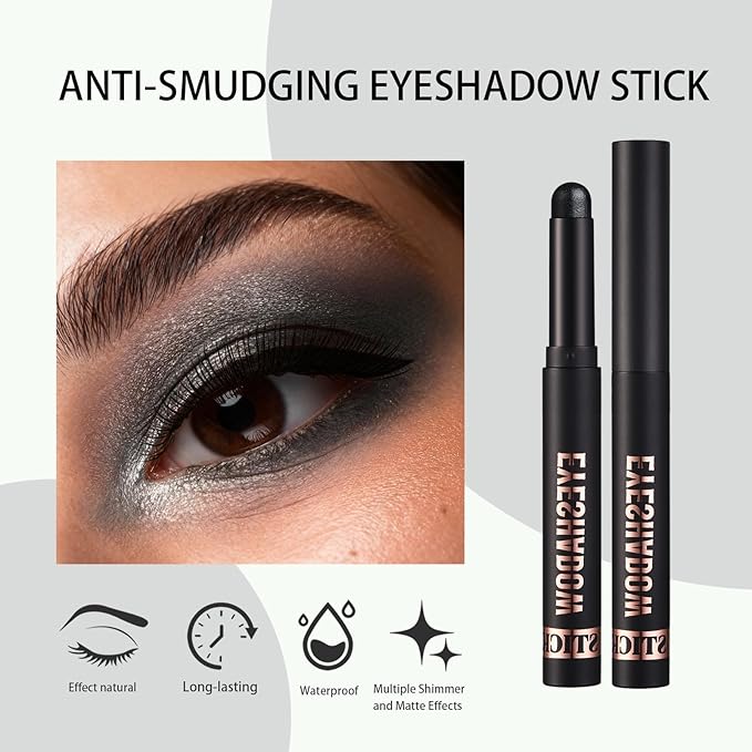 Euphily Matte Cream Eyeshadow Stick, Waterproof Eye Shadow Stick, Long-Lasting and Blendable High Pigmented Single Eyeliner Makeup for Women, 24 Black