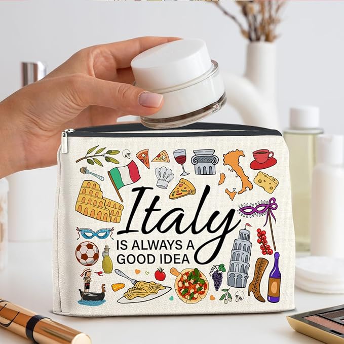 UPNEGE Italy Travel Cosmetic Bag, Multicolor, Waterproof, Zipper Closure, Double-Sided Printing, Rectangular, 9.6"L x 6.7"H, Perfect for Travel and Daily Use