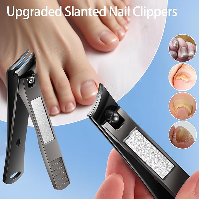 Zonku Toenail Clippers for Seniors Ingrown Thick Nails,Heavy Duty Super Sharp Podiatrist Wide Jaw Nail Clippers Set for Men Women,Large Nail Cutter Long Handle with Slanted Curved Blade,6PCS