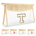 UIXIZQ Personalized Initial Letter Bag Boho Straw Clear Makeup Bag,Small Cute Chenille Varsity Letter Bag With Zipper,Beach Travel Toiletry Bag,Portable Monogrammed Cosmetic Bag for Women Girls,T