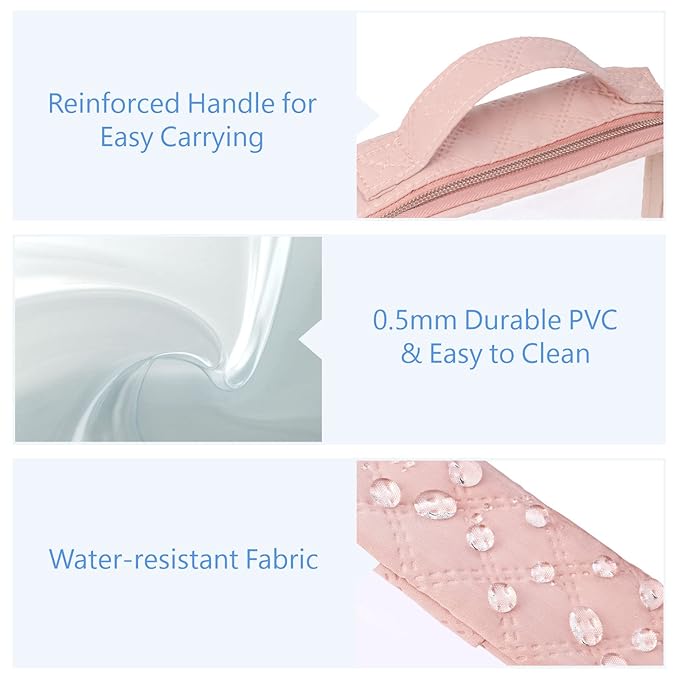 PACKISM Clear Makeup Bag Travel - TSA Approved Toiletry Bag, 3 Pack Pink