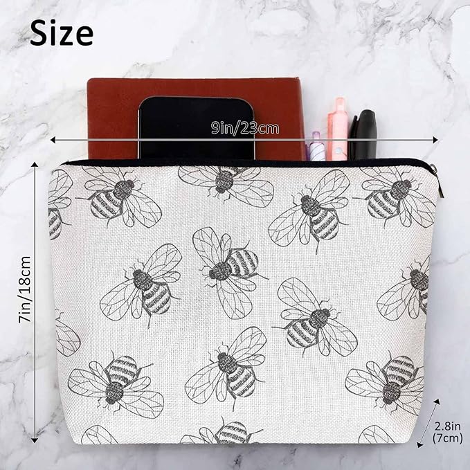 Kalygon Bumblebee Makeup Bag For Women, Adorable Cosmetic Bag Makeup Bags, Gray Animal Bee Bumblebees Zipper Bag Travel Bags Toiletry Organizers Pouch Bags Washing Bags For Gym Bathroom