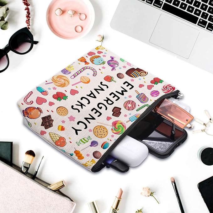 CEASQVAA Snack Bags, Emergency Food Bag Packing Cubes for Women Trip Gifts Favors Travel Bag Essentials, Emergency Snacks Gifts for Her Makeup Cosmetic Bag Pouch Purse