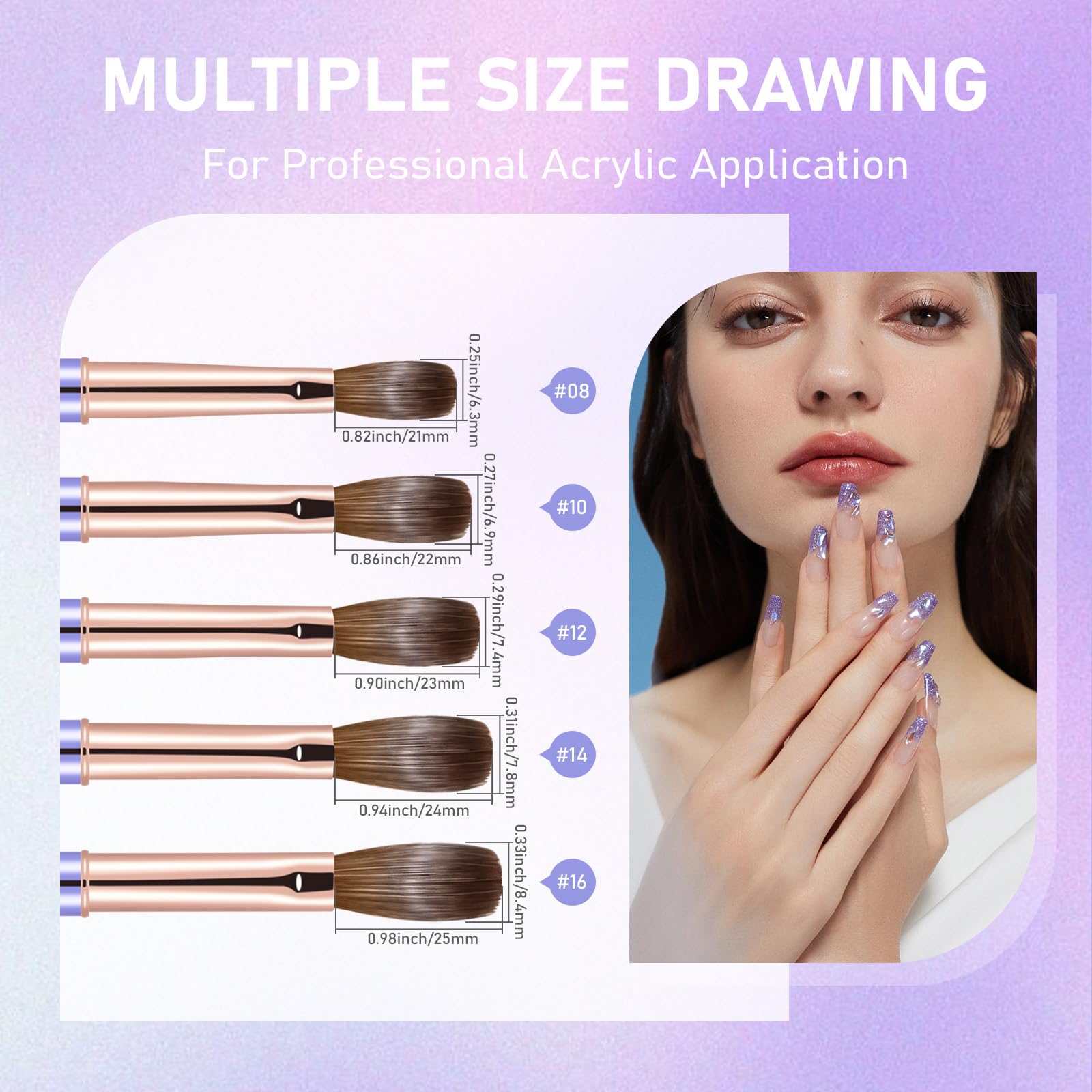 Acrylic Nail Brush Size #10, KEMEISI 100% Pure Kolinsky Nail Art Brushes Sturdy Handle Oval Shaped Acrylic Powder Nail Design Tools for Professional Manicure DIY Home Salon (Purple)