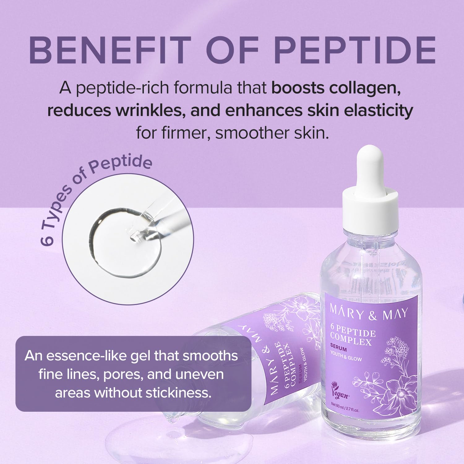 Mary&May 6 Peptide Complex Serum, Value Size, Face & Neck 2.71 fl.oz