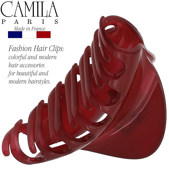 Camila Paris CP2529 French Hair Clips for Women, 3.75" Red Large Claw Clip Strong Hold All Day, Girl Large Claw Clips for Thick Hair, No Damage No Slip Flat Clip for Women. Made in France