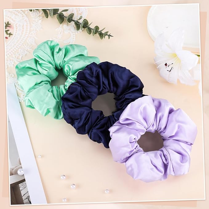 3 Pcs Satin Scrunchies for Thick Curly Hair, Oversized Sleep Hair Ties