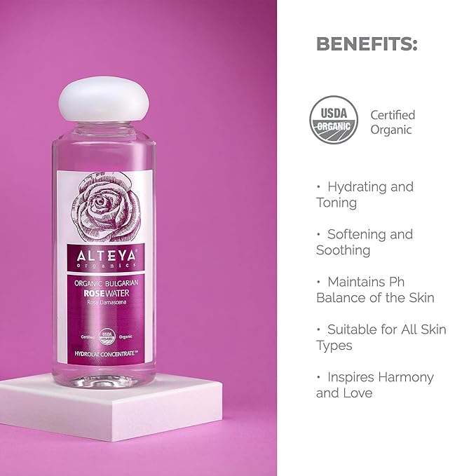 Alteya Organics Rose Water USDA Certified Organic Facial Toner, 8.5 Fl Oz