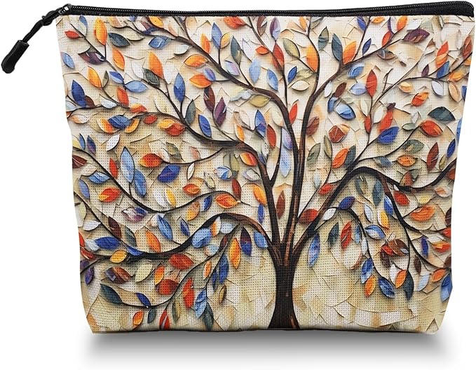 Scribesense Cosmetic Bags Travel Makeup Toilet Case Waterproof Pouch for Women Girls 6.7X9.45inches - Another Version of Colorful Leaf - Tree Artwork