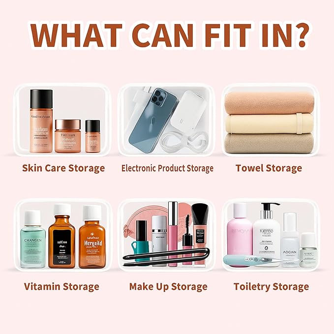 Dismok 16 Packs Clear Makeup Bag - Waterproof Cosmetic Bag, Portable Travel Makeup Bag with Zipper for Men and Women (White)