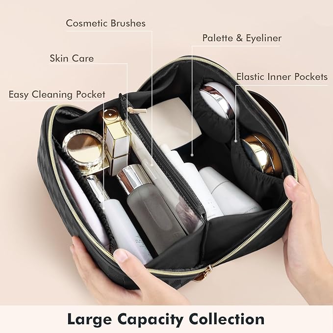Prite Makeup Bag Travel Toiletry Bag Open Flat Cosmetic Organizer for Women