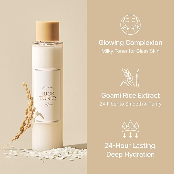 I'm From Rice Toner, 77.78% Rice Extract from Korea, Glow Essence with Niacinamide, Hydrating for Dry Skin, Vegan, Alcohol Free, Fragrance Free, Peta Approved, K Beauty Toner, 5.07 Fl Oz