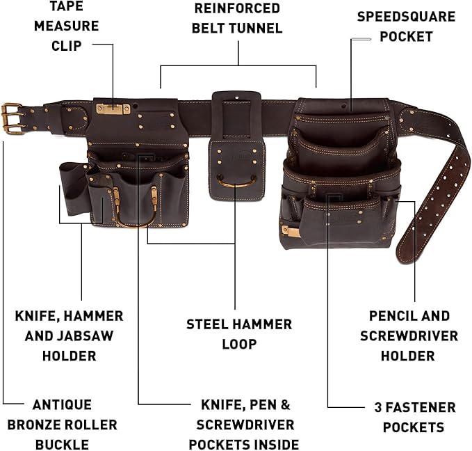 OX Pro Drywall Tool Belt - 22-Pocket Leather Tool Belt Pouches - (XL) Made of Oil-Tanned Leather with Double-Stitching and Steel Rivets for Men OX-P263806
